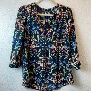 Dalia Black Floral V Neck 3/4 Sleeve Blouse A94